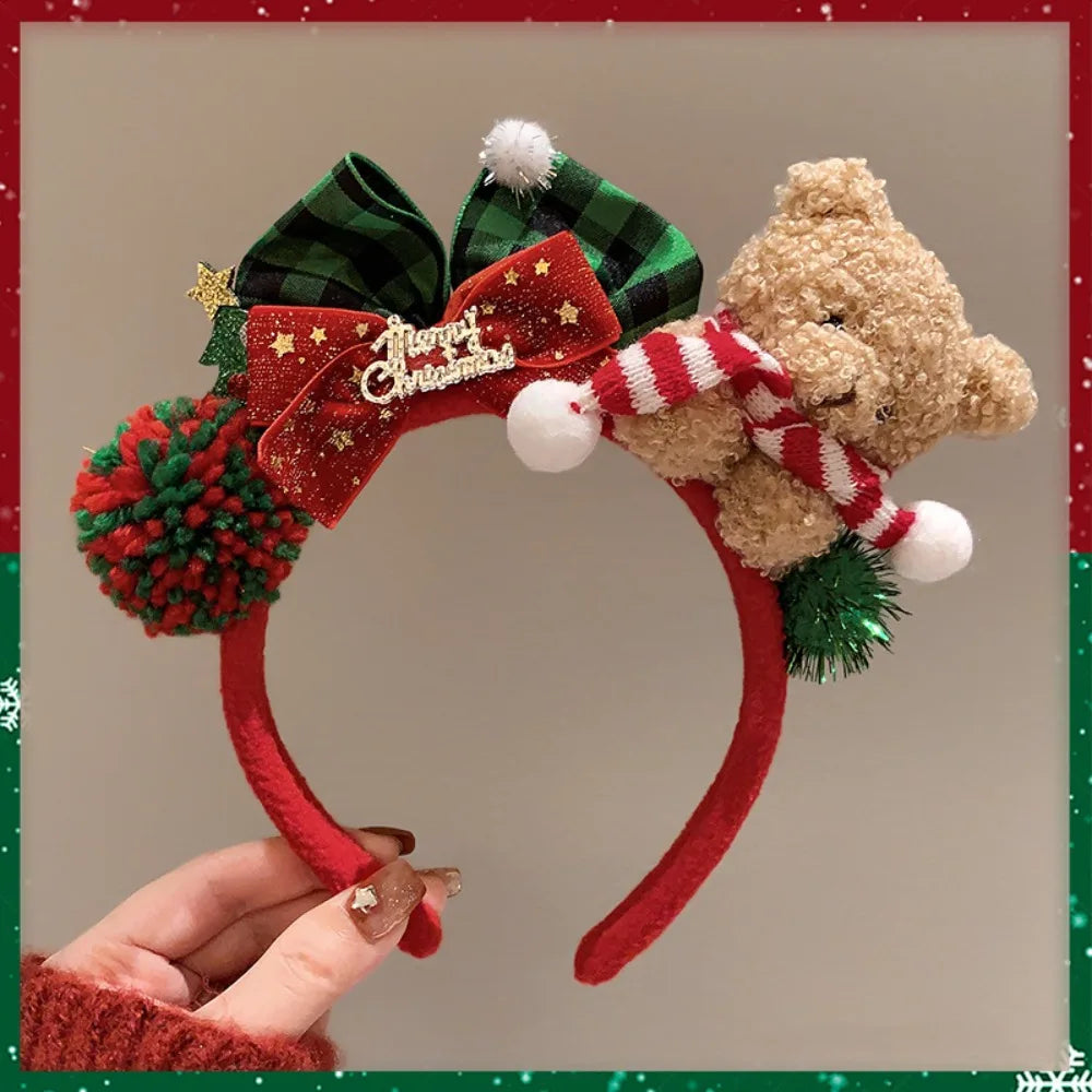Christmas Decoration Christmas Headband Elk Hair Hoop Santa Antlers Headband Reindeer Party Dress Up Plush Bow Red Hair Band