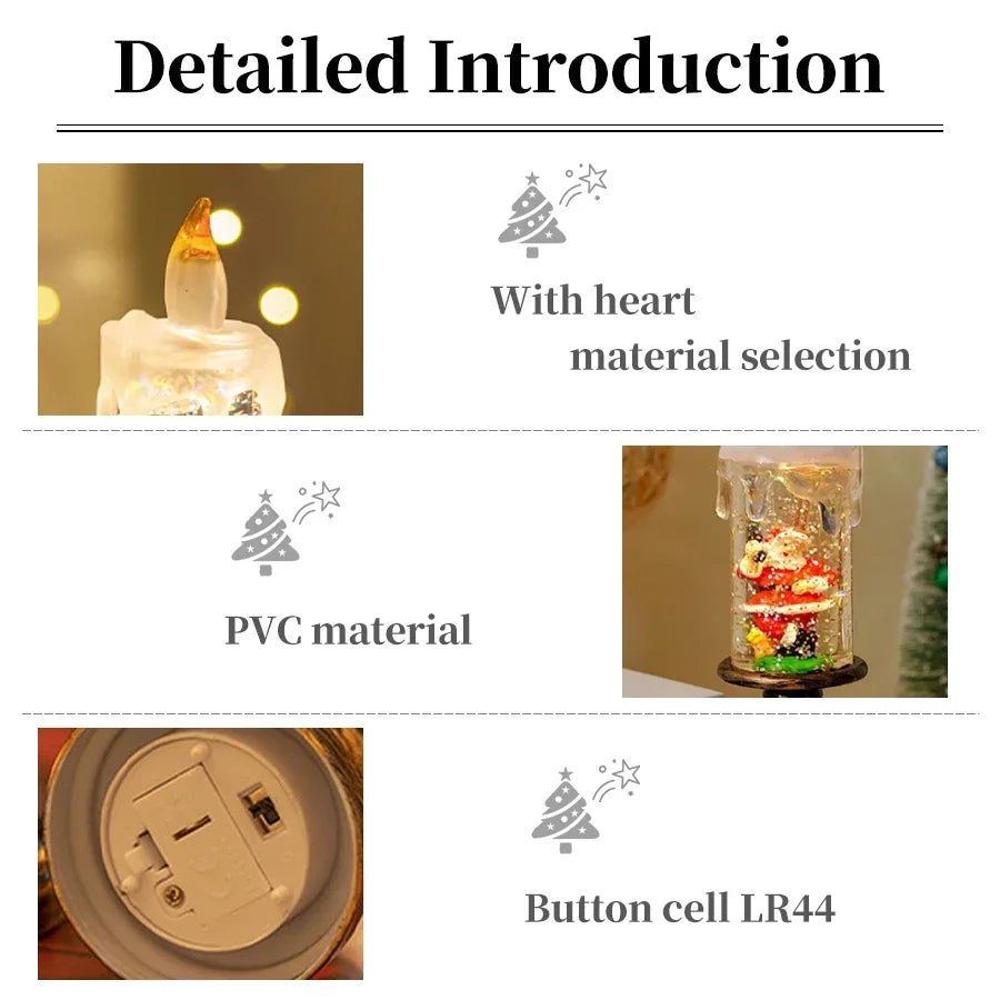 Christmas LED Candle Light Flameless Rotating Waterfall Sparkling Candle Light Crystal Electronic Candle Desktop Decoration Gift