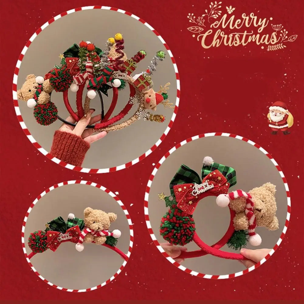 Christmas Decoration Christmas Headband Elk Hair Hoop Santa Antlers Headband Reindeer Party Dress Up Plush Bow Red Hair Band