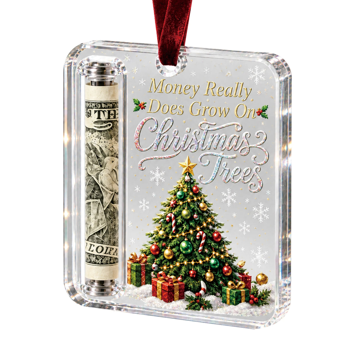 Christmas Acrylic Cash Holder Ornament Reusable Display Stand Hanging Tree Decoration Party Table Ornament Festive Gift Decor