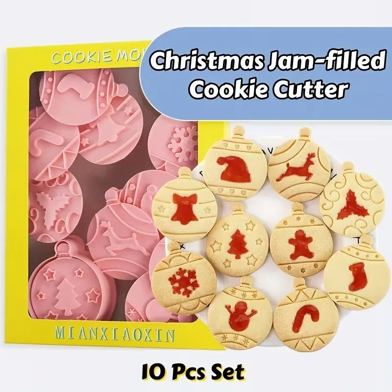 Christmas Cookie Cutter Set 8-Piece 3D Stamps Gingerbread Santa Tree Snowman Bells Snowflakes Baking Molds for Holiday Cookies