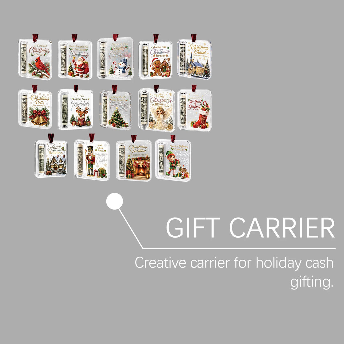 Christmas Acrylic Cash Holder Ornament Reusable Display Stand Hanging Tree Decoration Party Table Ornament Festive Gift Decor