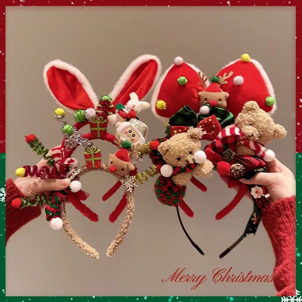 Christmas Decoration Christmas Headband Elk Hair Hoop Santa Antlers Headband Reindeer Party Dress Up Plush Bow Red Hair Band